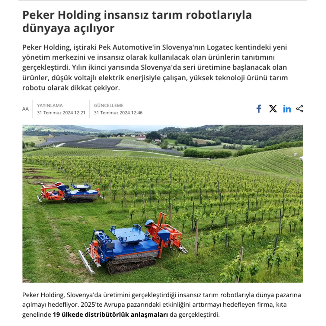 PEKER HOLDING IS GOING GLOBAL WITH UNMANNED AGRICULTURAL ROBOTS